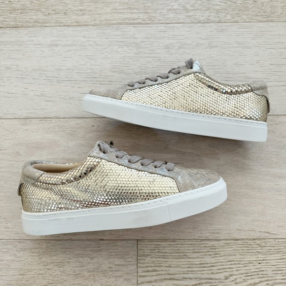NEW J Slides Textured Gold and Suede Sneakers 7 - Picture 2 of 4